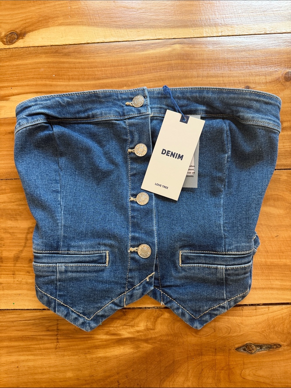 Love Tree Denim Blue Strapless Corset Top, NWT Size Small